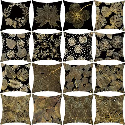 Home Furnishings Black Gold Leaf Print Cushion Cover Office Cushion Cover Waist Pillow Cover