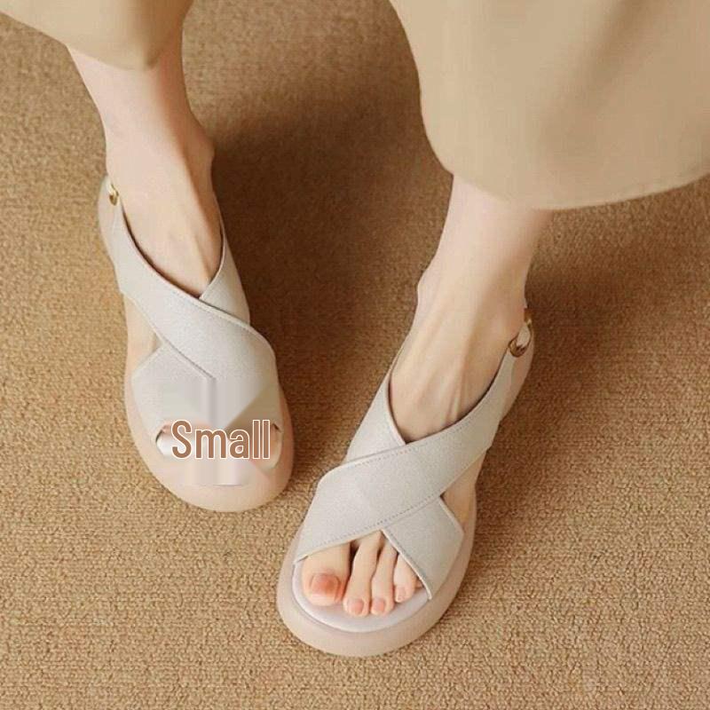 2025 Damen Sommer Französische Weiches Leder Peeptoe Sandalen mit Überkreuzriemchen und Dicken Sohlen