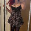 Women's Fashion Sexy Halter Leopard Print Lace Patchwork Receiving Waist Slimming Dress