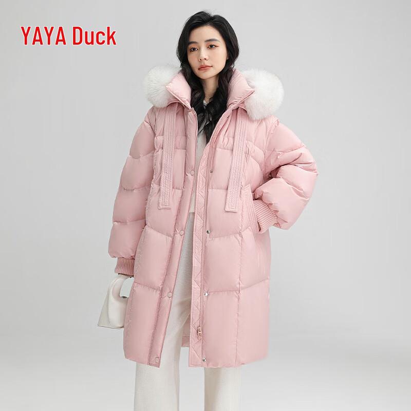 YAYA 2024 Women's Long Hooded Down Parka with Faux Fur Collar