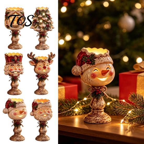 Christmas Eve Dinner Decorations Tealight Candle Holder for Home Decor, Santa/Tree/Snowman/Deer/Nutcracker Winter Party Table Supplies Candlestick