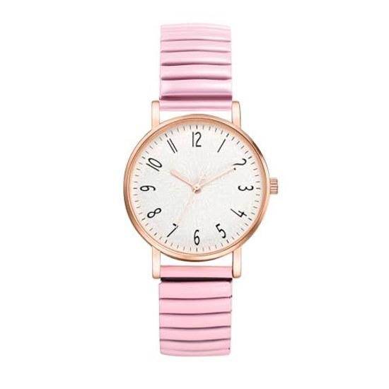 Wristwatch women accordion belt multiple color options stretch band stainless steel Arabic numerals large numbers easy-to-read dial quartz type size