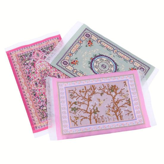 Dollhouse Carpet Floral Pattern Miniature Floor Rug with Tassel Decoration for Play