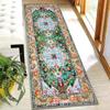 Bohemian Vintage Persian Floral Print Long Runner Rug, Green Blue Medallion Pattern Non-Slip Floor Mat for Hallway Entryway