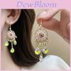 Gold Flower Crystal Dangle Earrings With Zirconia For Elegant Women