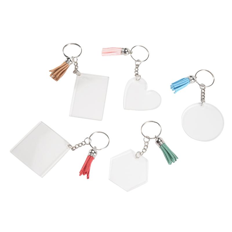 

M-Modern-50 Sets Blank Keychains For Vinyl, Acrylic Keychain Blanks With 5 Shapes Clear Acrylic Disc Leather Tassel Charms прозорий