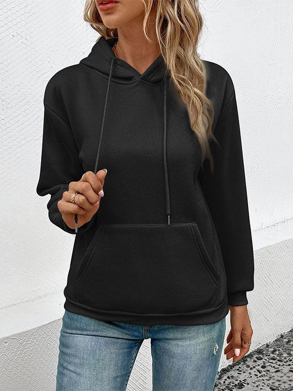 2023 Plus Velvet Women's Solid Color Loose Hooded Sweatshirt - Thickened for Autumn and Winter