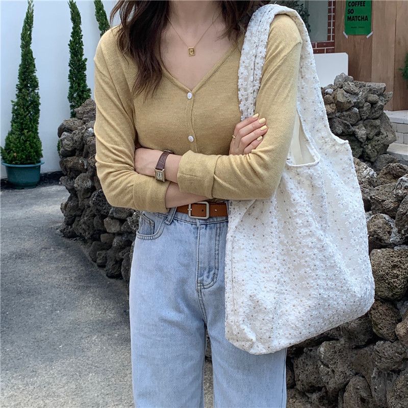 

Canvas Bag Simple Flower Lace Shoulder Bag Portable Bag Women s Vest Bag Women Cherry Blossom Cherry Blossom White