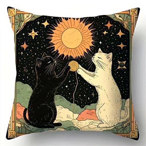 Tarot Cat Decorative Pillowcase, Ultra-soft Polyester Material Living Room Sofa Backrest Car Pillowcase Home Decoration