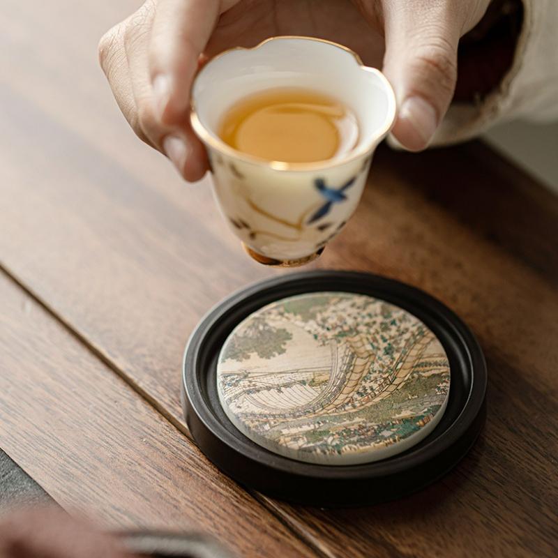 New Chinese Style Bakelite Water Suction Tea Coasters Kung Fu Tea Household Storage Tea Cup Holder Mat Ceremony Accessories