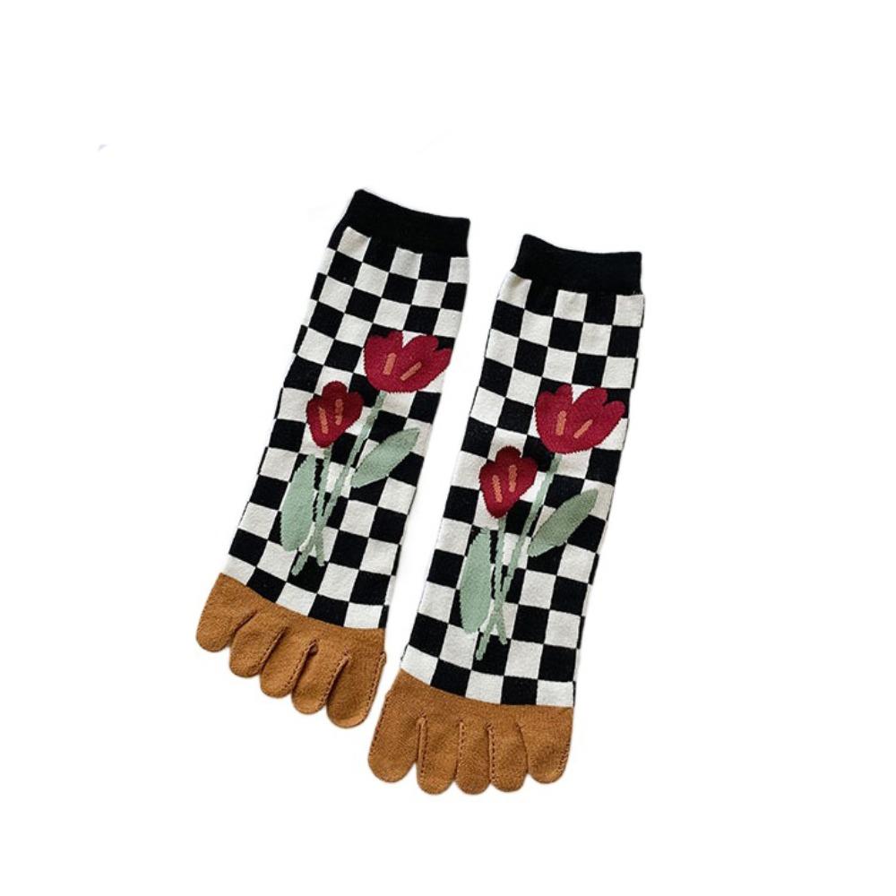 Breathable Five Finger Tube Socks Flower Toe Separator Socks Soft Toe Mid-calf Socks  Slippers