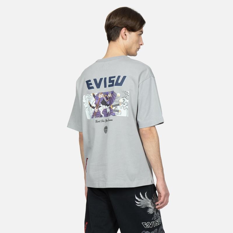 Evisu Seagull Wave Samurai Print Short Sleeve T-Shirt Men T-Shirts 2ESHTM3TS573RXCT