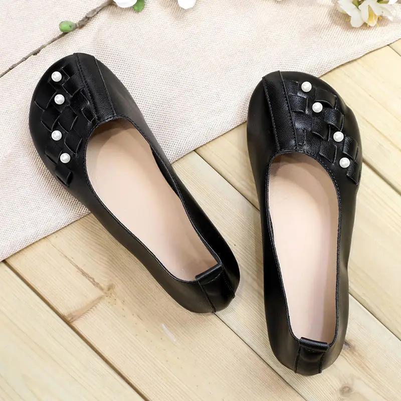 Fashion Pearl Flats Flat Shoes for Women Woman Footwear Moccasins Round Toe Black High Quality Shoe Stylish Korean Style Quick Delivery