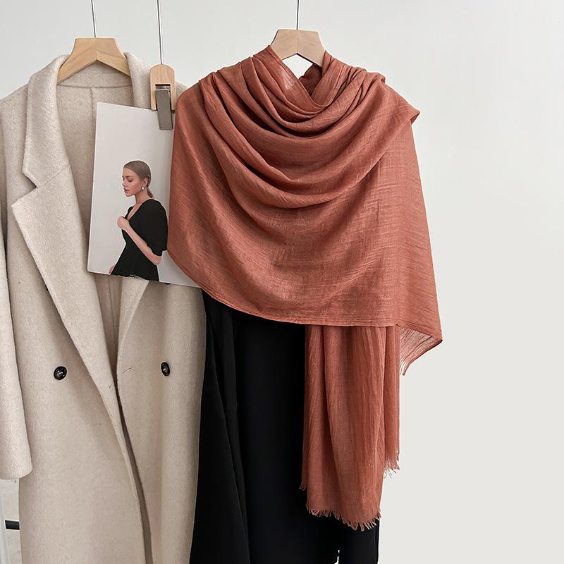 Cotton and linen scarf, fashion, literary style, solid color, linen scarf, women's air-conditioned room, shawl, and sunscreen silk scarf outside.