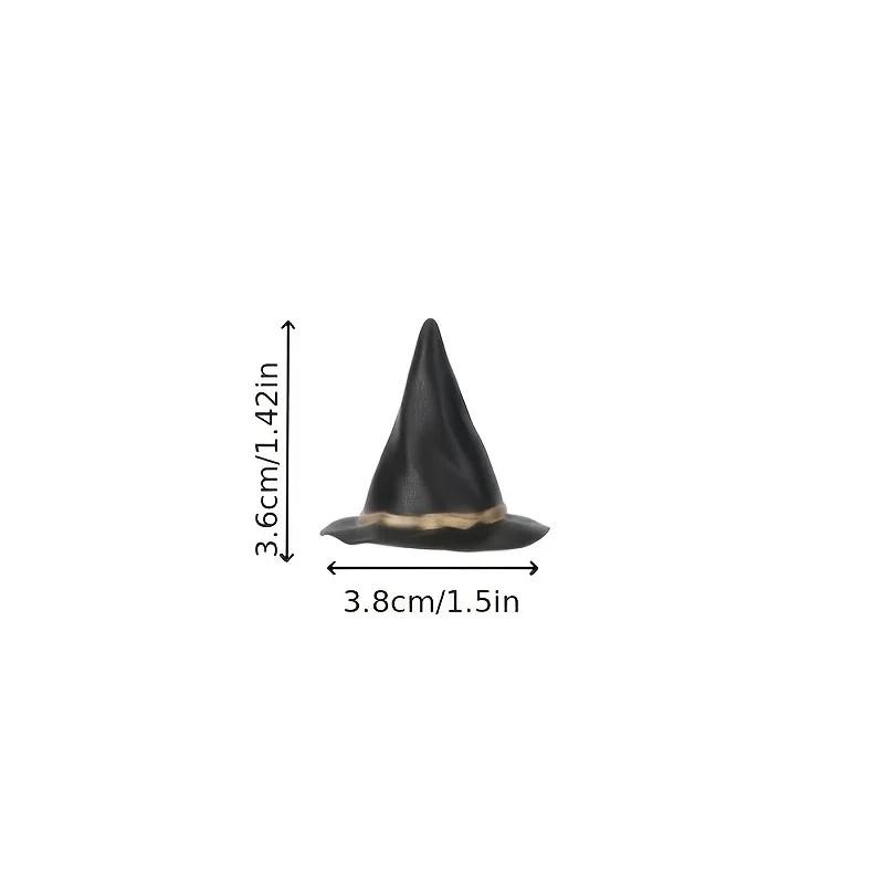 5Pcs Mini Witch Hats 3.8cm Small Wizard Hat Ornaments Black Tiny Witch Hats with Gold Trim for Halloween Party Decoration