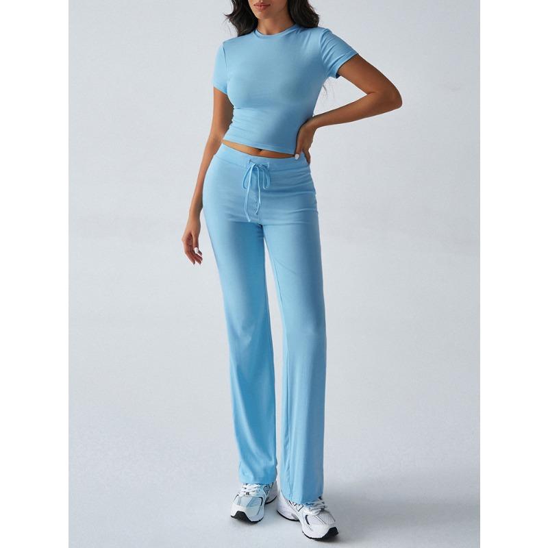 Women's Summer Temperament Solid Color Round Neck Casual Fashionable Short-sleeved Trousers Suit