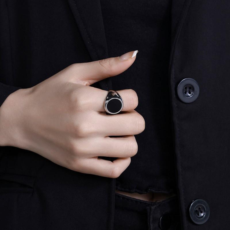 Adjustable Open Ring Men Women Minimalist Geometric Round Resin Inlay Copper Band Vintage Chic Fashion Jewelry