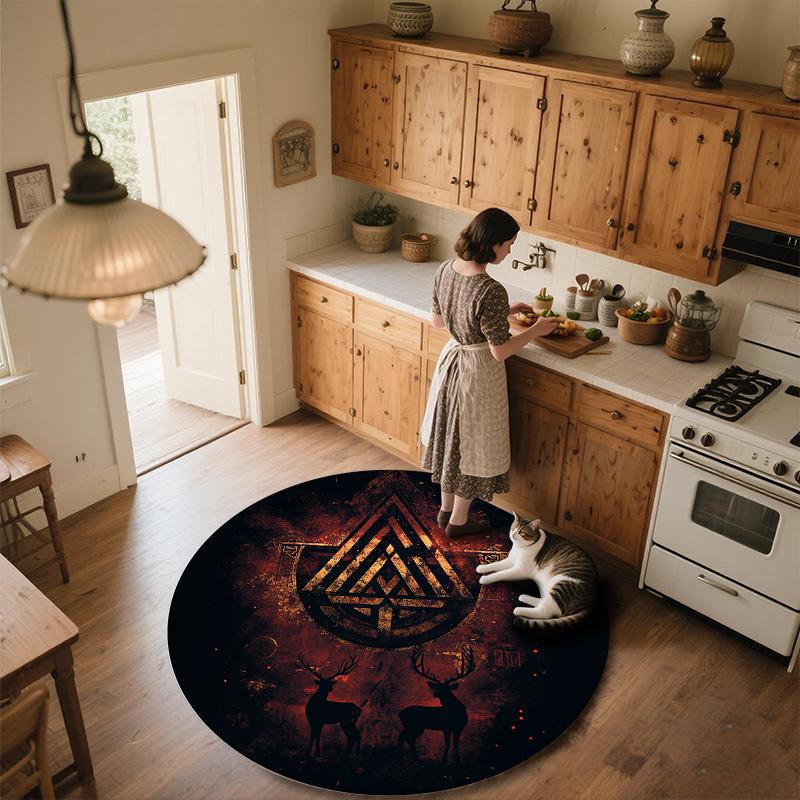 Viking Runes,Round Area Rug,Carpet Rug for Living Room Bedroom Sofa Playroom Decor,Non-slip Floor Mat