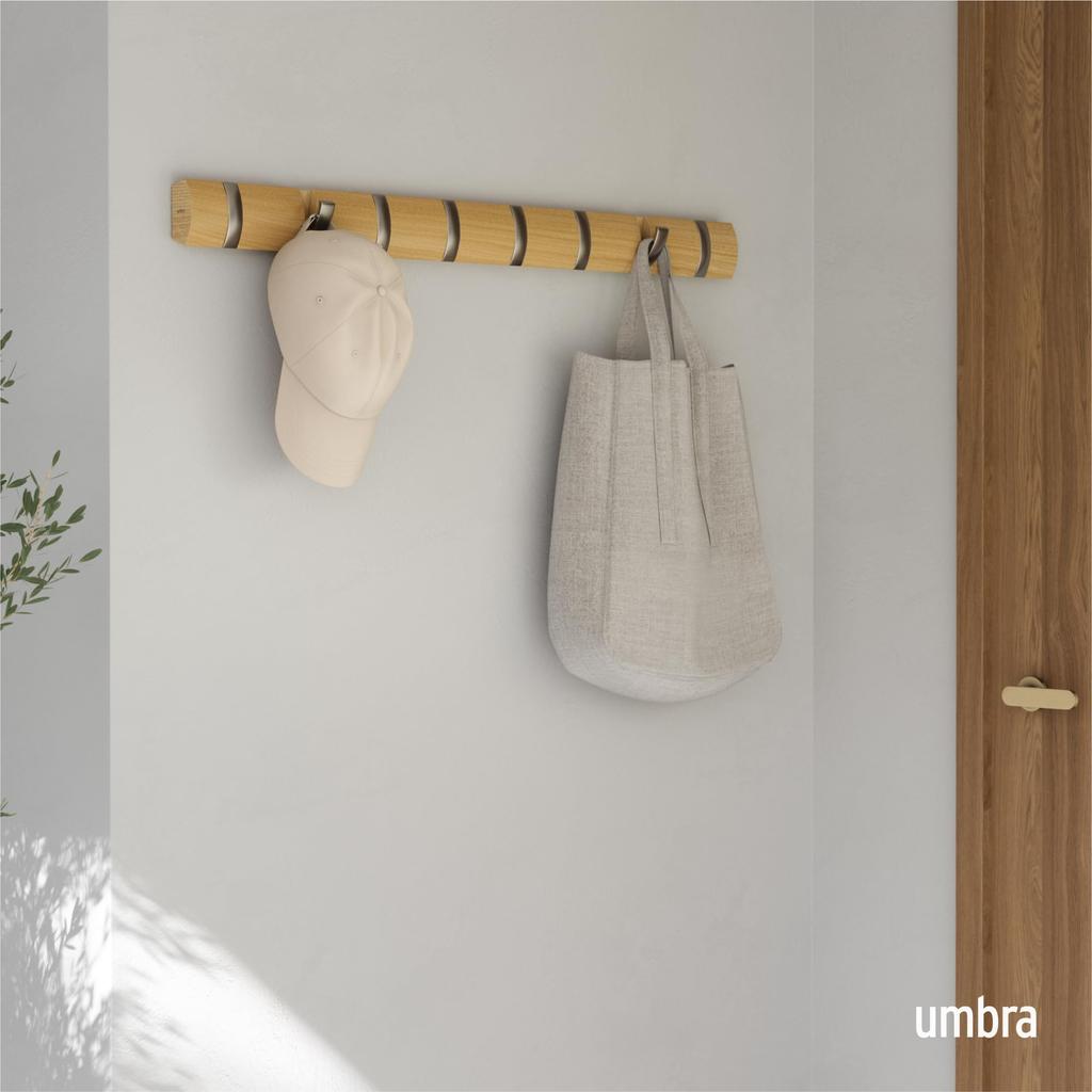 Official Umbra Wall Wall Hanger Storage Flip Natural Hooks, Hooks, Wooden, Modern, Casual, Organizing, Space-Saving, 8-Row Hook, 2318858390,