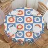 Round Checkered Daisies Happy Face Table Cloth Oilproof Tablecloth 60 Inches Table Cover for Kitchen Dinning