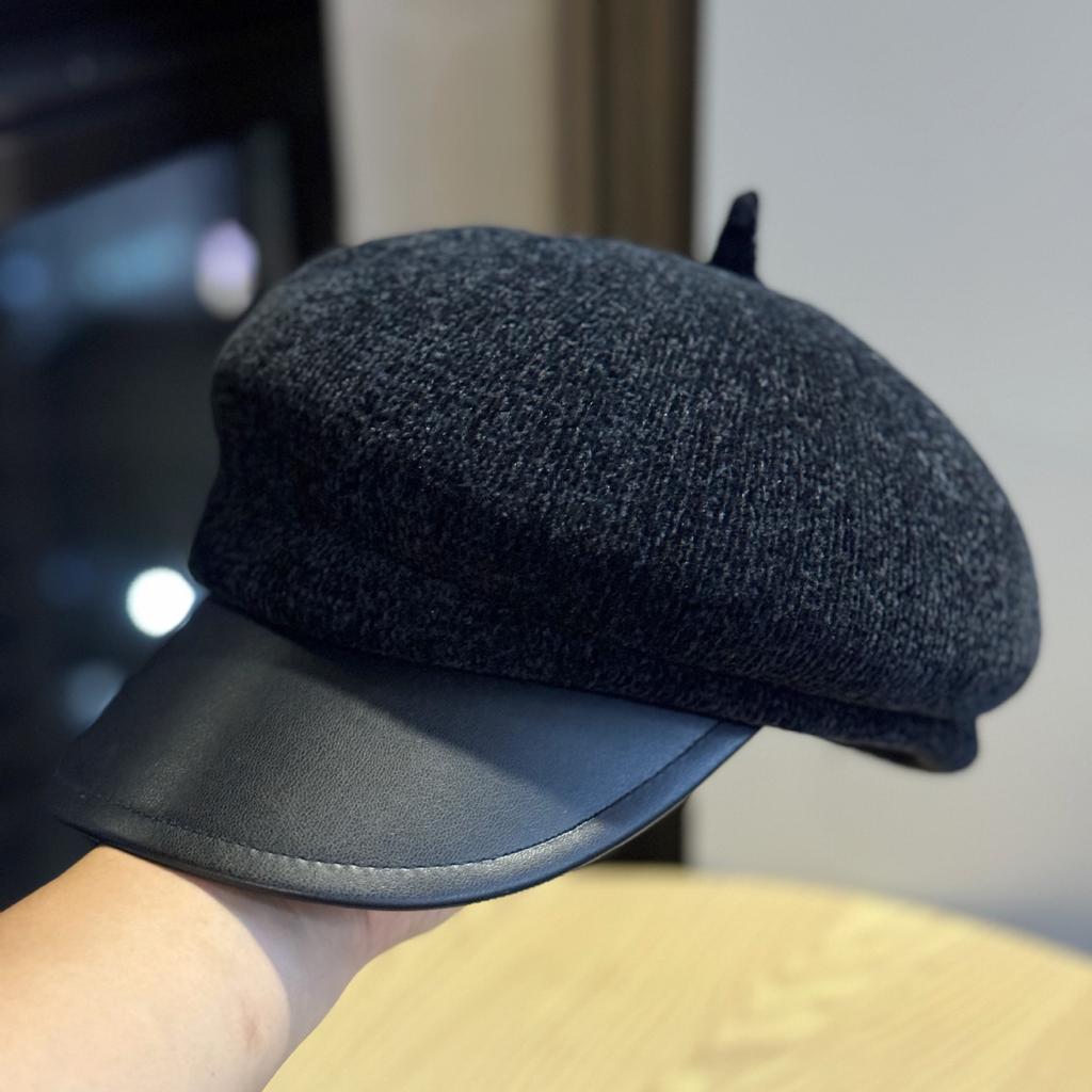 The New British Style Retro Leather Edge Patchwork Octagonal Hat with Wide Brim Makes Women Look Good in Spring and Autumn. Pointed Hat Trend