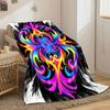 A vibrant, symmetrical swirl pattern with neon hues on a black background. for all seasons blanket lunch break throw gift