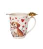 Charming Porcelain Mug with Infuser 360 - Dog with Hearts Valentine' Day Gift