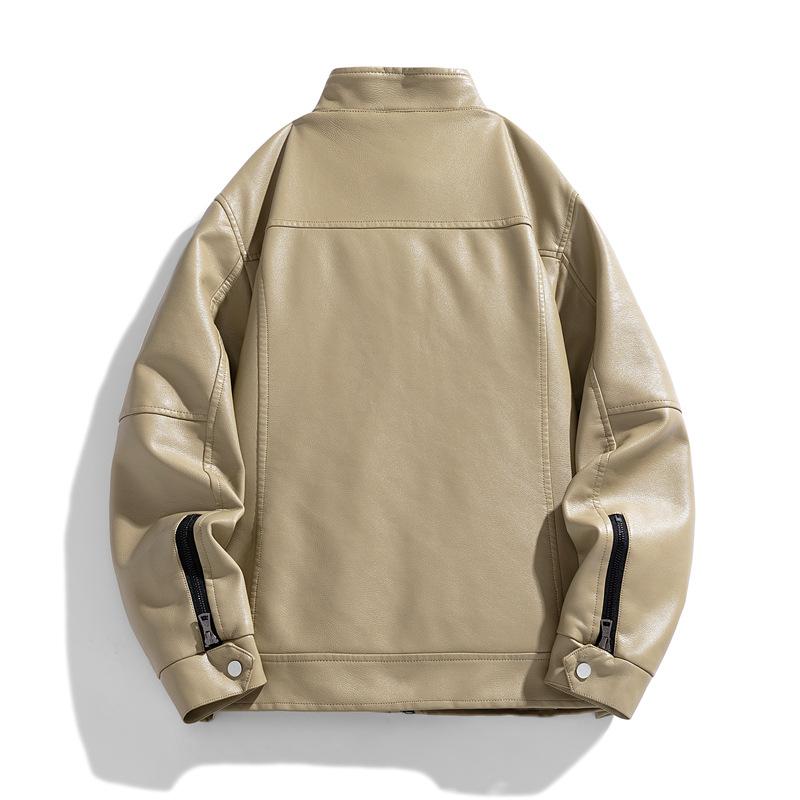 Stand Collar Workwear, Leather Jacket, Men's Autumn and Winter Casual Motorcycle Suit, Leather Jacket