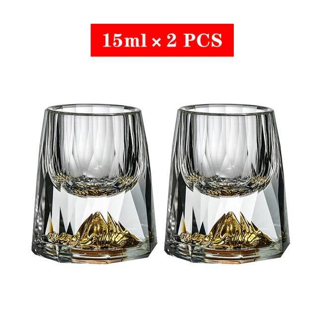 2 Pcs Crystal Shot Glasses Diamond Cutting 24K Gold Foil Small Wine Cup Luxury Spirits Liquor Glass Vodka Cup Baijiu Soju Cup