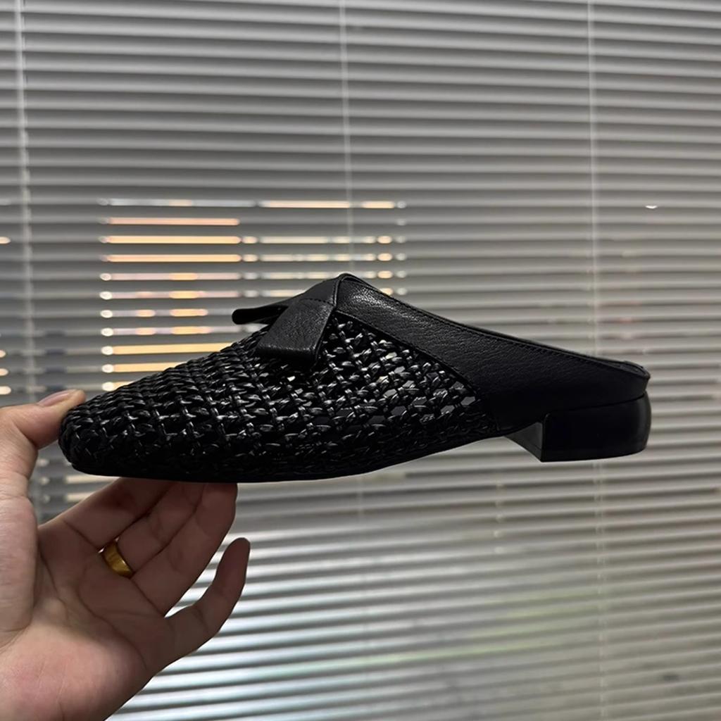 Mode Square Toe Hausschuhe Damen Sommerschuhe Luxus Pantoletten Mittlere Flechtwerkabsätze Weibliche Pantolette Cover Designer Pantoletten Weicher Block Mode