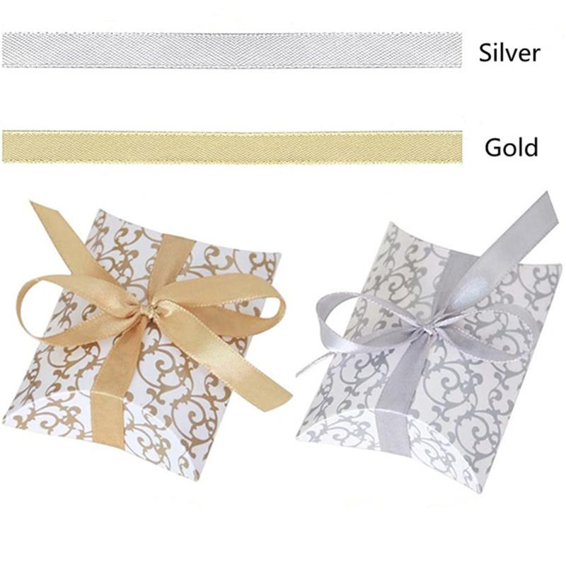 50 Stück gemusterte kissenförmige Pralinenschachtel mit Band, viel Platz für Hochzeitsgeschenke, Schmuck, Snacks