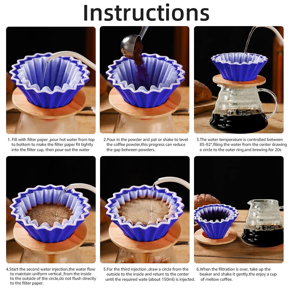 Filtru de cafea ceramică, filtru reutilizabil, filtru de cafea, aparat de cafea cu suport din lemn, pâlnie, picurătoare, tort, filtru, accesorii de cafea