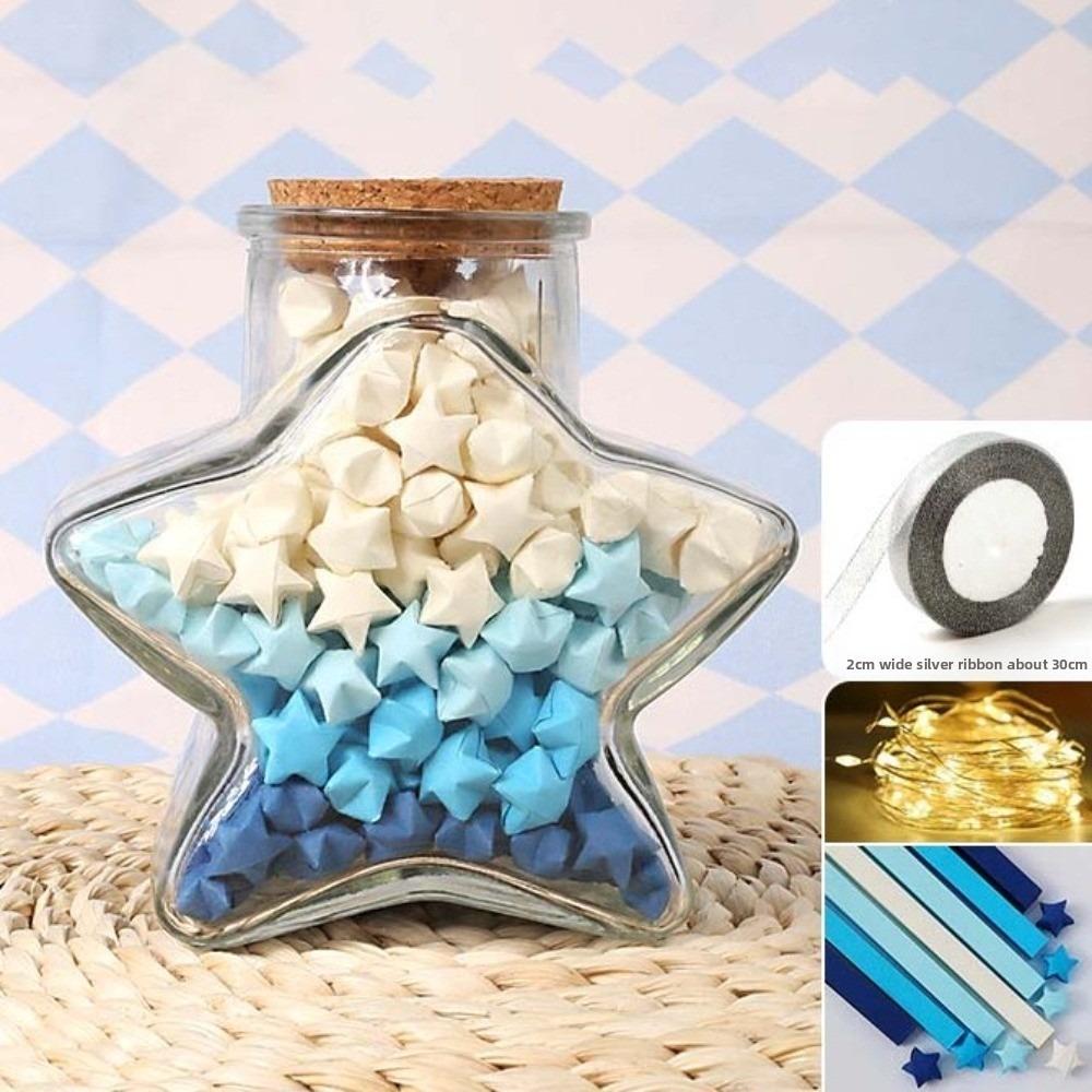 DIY DIY Stars Wishing Bottle Glass Bottle with Shiny String Lights Lucky Star Paper Folding Strips Decorative Rainbow Color