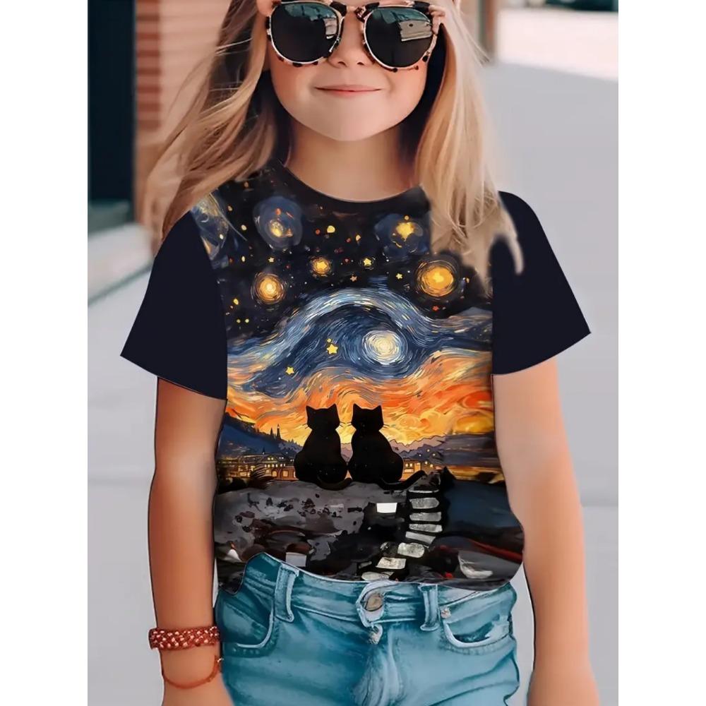 T-Shirts für Kinder Mode Schlichtes Styl Rundhals Kurzarm T-Shirt Lässig Vintage Outdoor Schnelltrocknendes T-Shirt für Mädchen