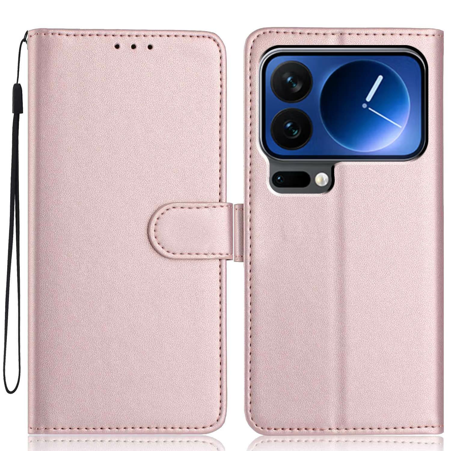 

For Xiaomi 17 Pro Wallet Case with Strap/Multiple Card Slots Solid Color Leather Stand Phone Cover
