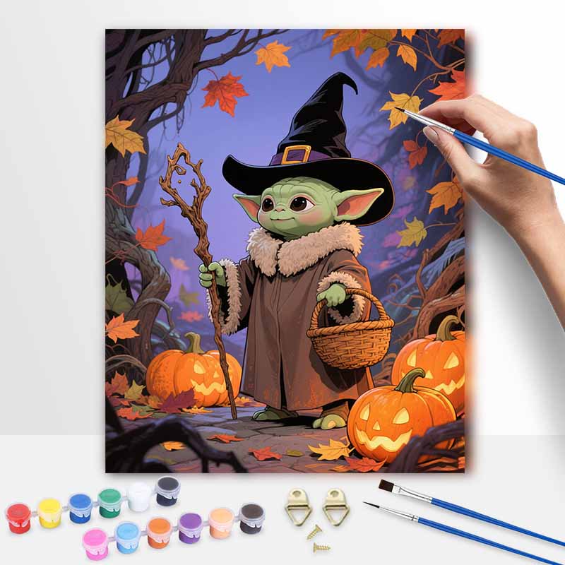 Disney Star Wars Grogu wizard pumpkin autumn leaves oil painting art kit handmade painting diy home decoration 20x30cm