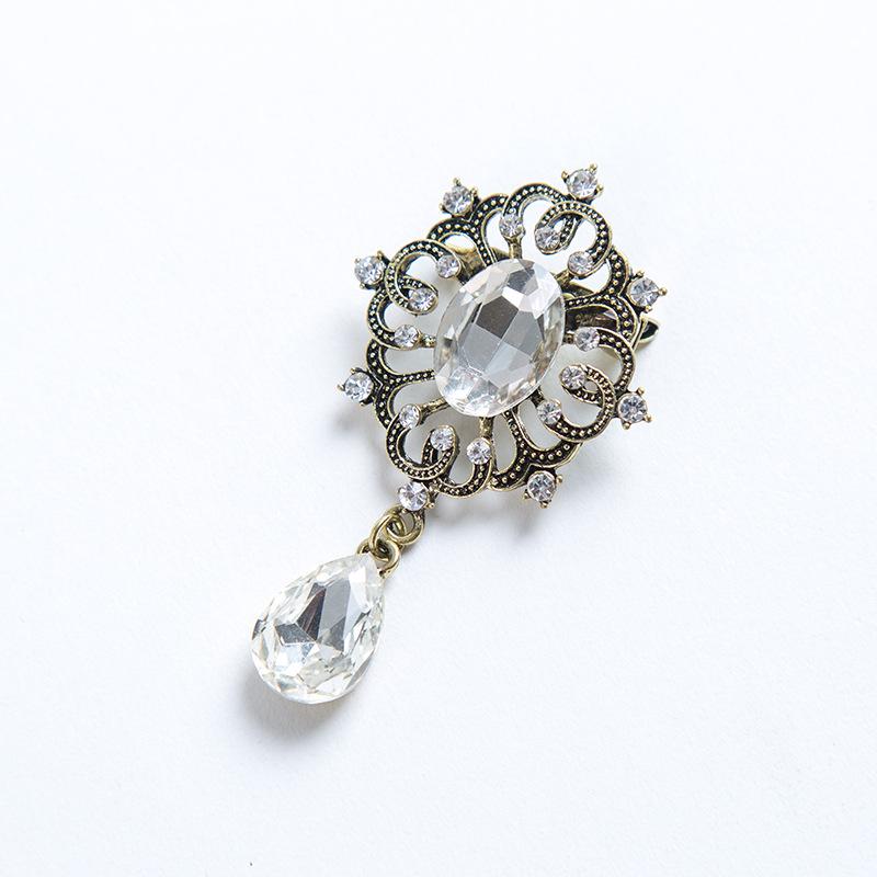 Женская свадебная брошь, булавка для вечеринки, винтажная брошь в форме капли, Корона, горный хрусталь, кристалл белый