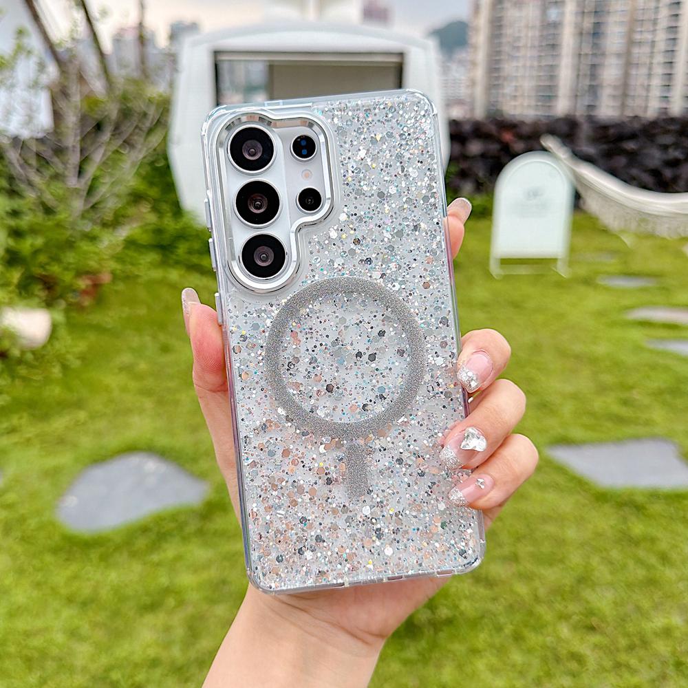 KEYSION Luxuxy Glitter Magnetic Phone Case for MagSafe for Samsung Galaxy S23 S24 S25 S26 Ultra 5G S26+ S25 Plus TPU+PC Shockproof Cover
