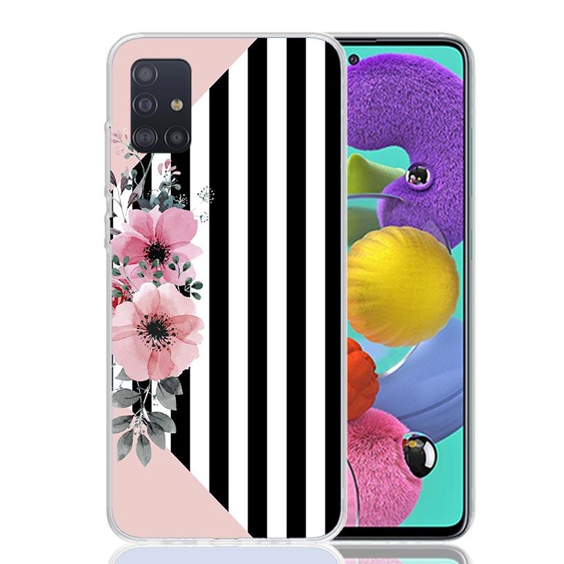 

Black White Stripes Flower Phone Case for Samsung Galaxy A52 A51 A50S A12 A22 A32 A72 A10S A30S A31 A71 Note 20 Ultra 10 Plus S1 Samsung A10