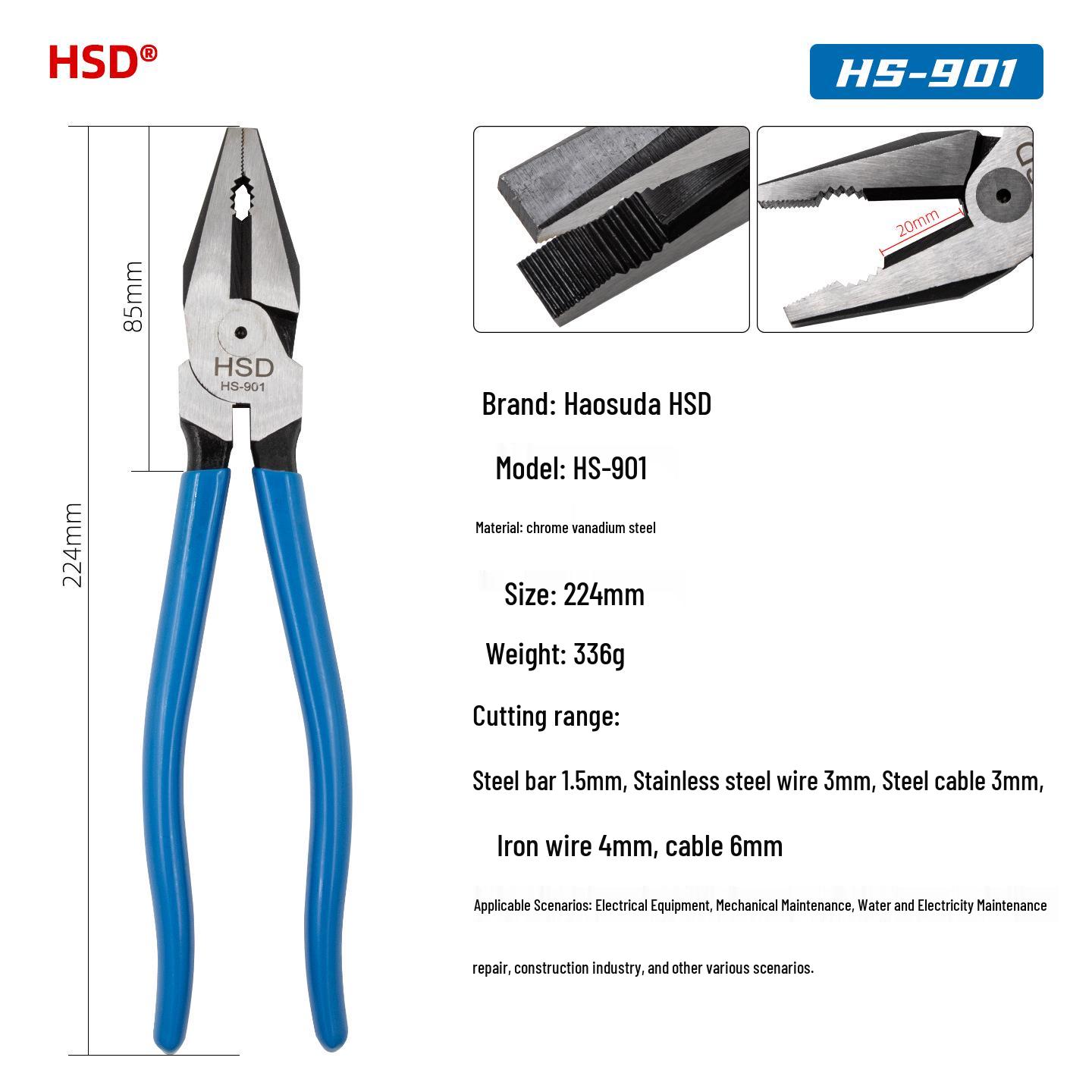 Hao Sudda 9  Multifunctional Eccentric Pliers - Industrial Grade, Labor-Saving, Wire Cutters, Electrician & Household Flat-Nose Tool