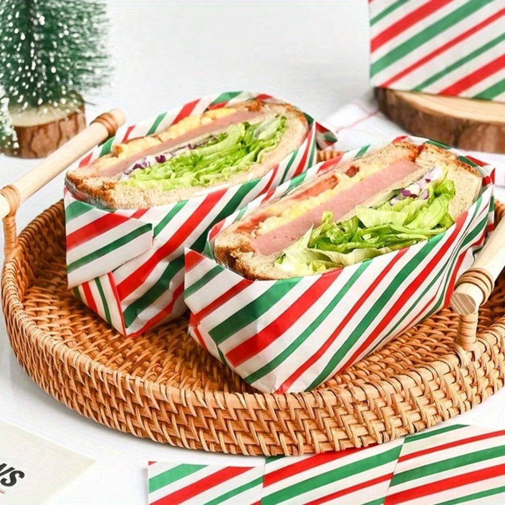 20 stuks Kerst Vetbestendig Voedsel Inpakpapier Anti-Olie Wrappers voor Sandwiches Hamburgers Gefrituurde Kip Tray Liners