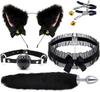 Sexy Backyard Anal Plug, Plush Cat Ears Headband, Collar, and Nipple Clamps—BDSM Bondage Set Sex Toys