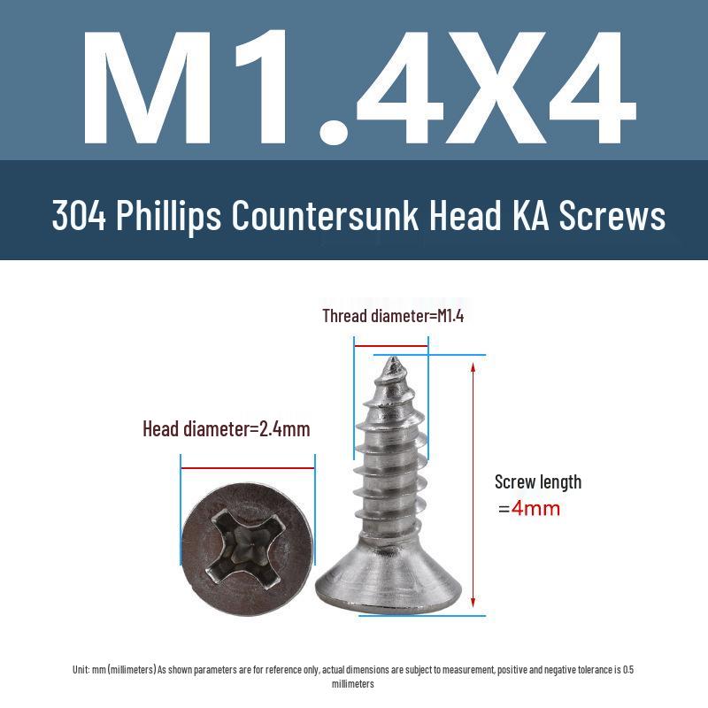 Yigu 304 Stainless Steel Phillips Flat Head Self-Tapping Screws M1-M2.5