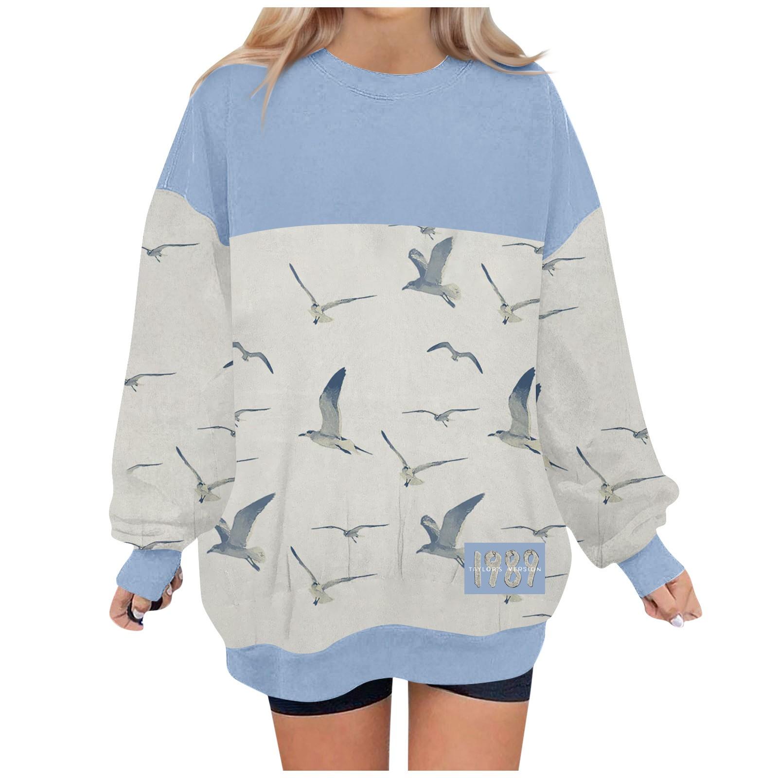 

Женский повседневный модный пуловер с длинным рукавом и круглым вырезом с принтом XXXL светло-синий