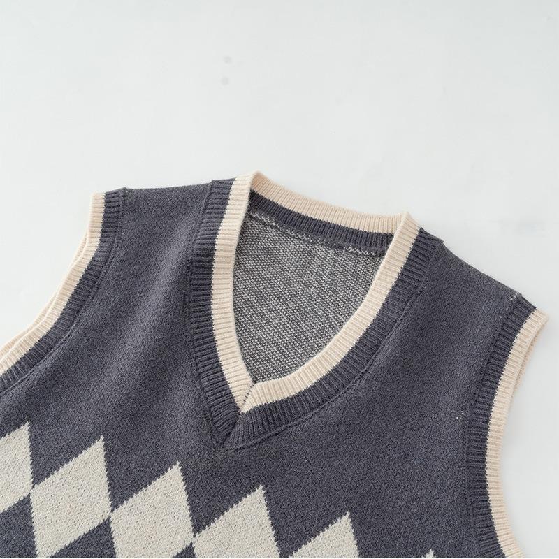 Autumn Rhombus Knitted Vest Women's Short Stacked Sleeveless Top Women's Knitted Sweater