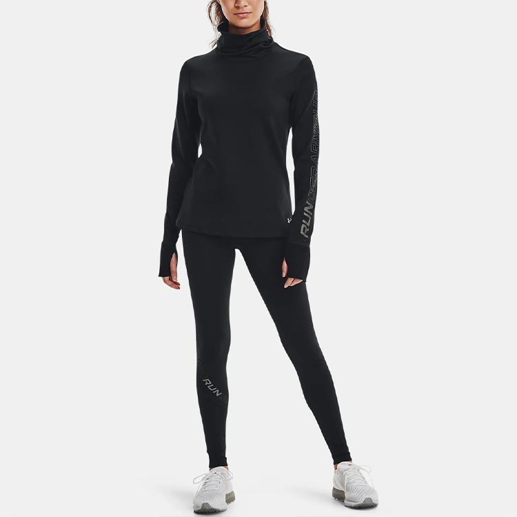 Under Armour Funnel Neck Running Sports T-Shirt Women Tops Black 1365636-001