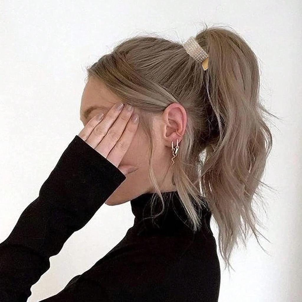 1pcs Women's Gold Round Hair Clips With Rhinestones For High Ponytail Fixation, Anti-Slip, Suitable For Daily Wear, Home, Outdoor, Commute
