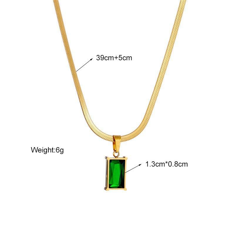 1Set Stainless Steel Rectangle Green Zircon Pendant Necklace Earrings For Women Party Jewelry Set