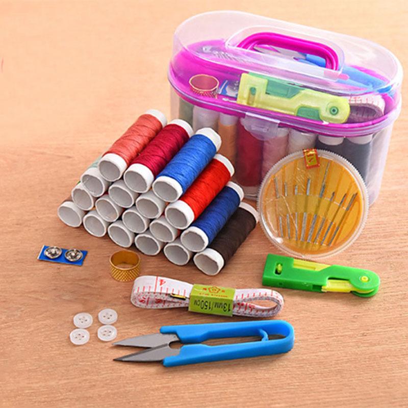 Home Storage Sewing Box Set Dormitory Double Layer Sewing Box Treasure Box Sewing Kit Sewing and Mending Tools
