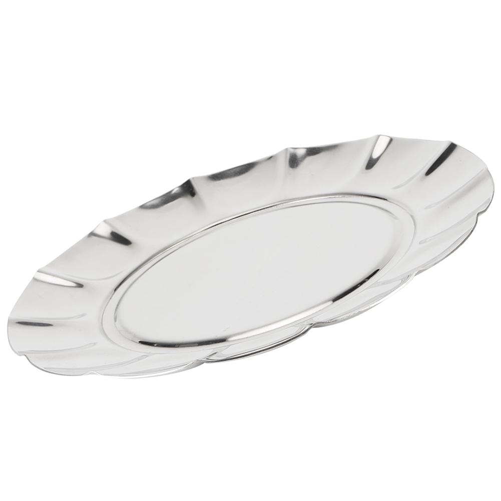 Stainless Steel Round Dinner Plate Dish Food Fruit Snacks Tray Tableware Kitchen Accessory7in